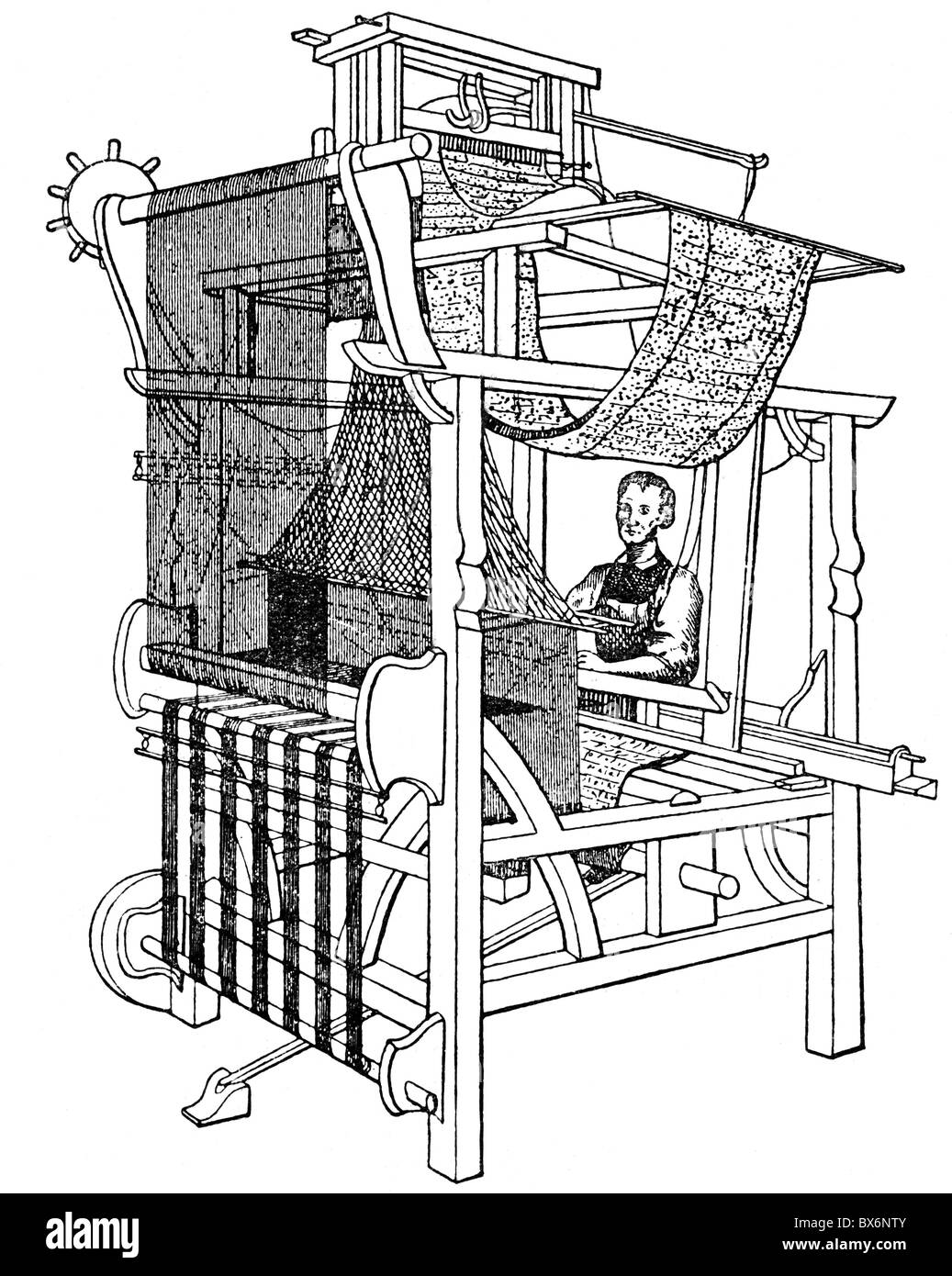 Tecnología, máquinas, telar de JosephMarie Jacquard, grabado de madera