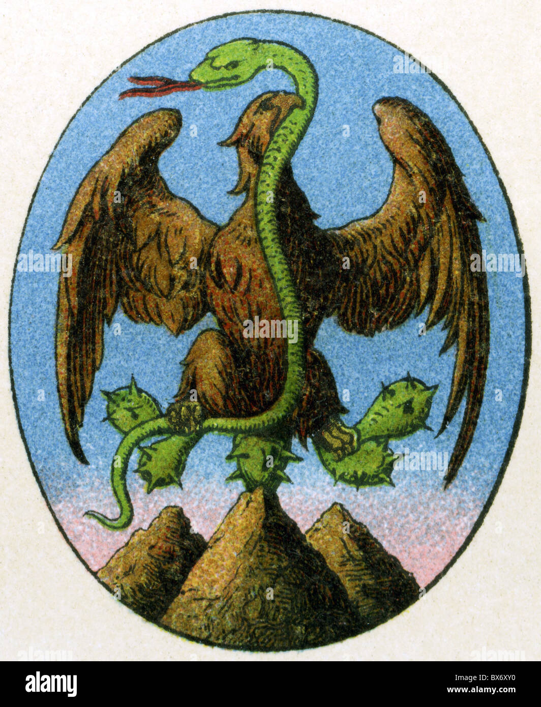 Heraldy, escudo de armas, México, escudo nacional de armas, litografía a color, Meyers