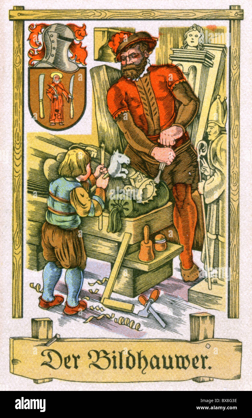 Gente, profesiones, escultor, alrededor de 1575, impresión a color, tarjeta de cigarrillos, Tengelmann, Muehlheim/Ruhr, 1934, , Derechos adicionales-Clearences-no disponible Foto de stock