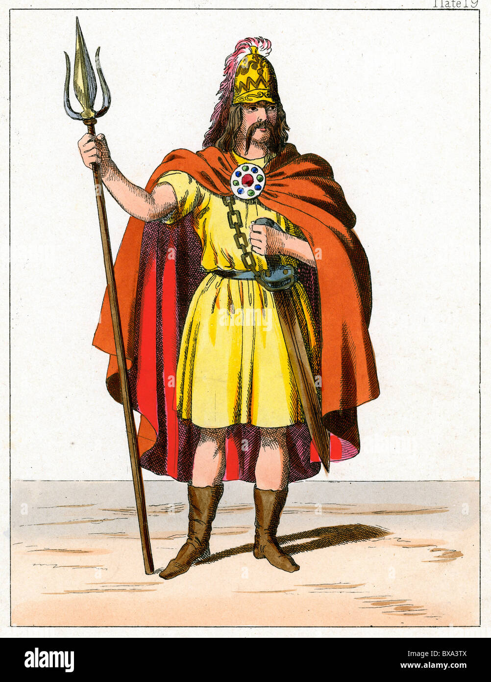 Retrato completo del rey Cassivellaunus (Cymbeline), rey de los Catuvellauni, antiguo británico y chieftain al mando del emperador romano Julius Cesar (grabado en C19th) Foto de stock