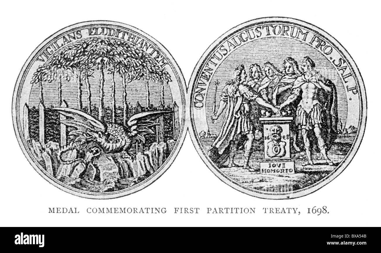Medalla conmemorativa del primer tratado de partición, 1698; Blanco y Negro Ilustración; Foto de stock