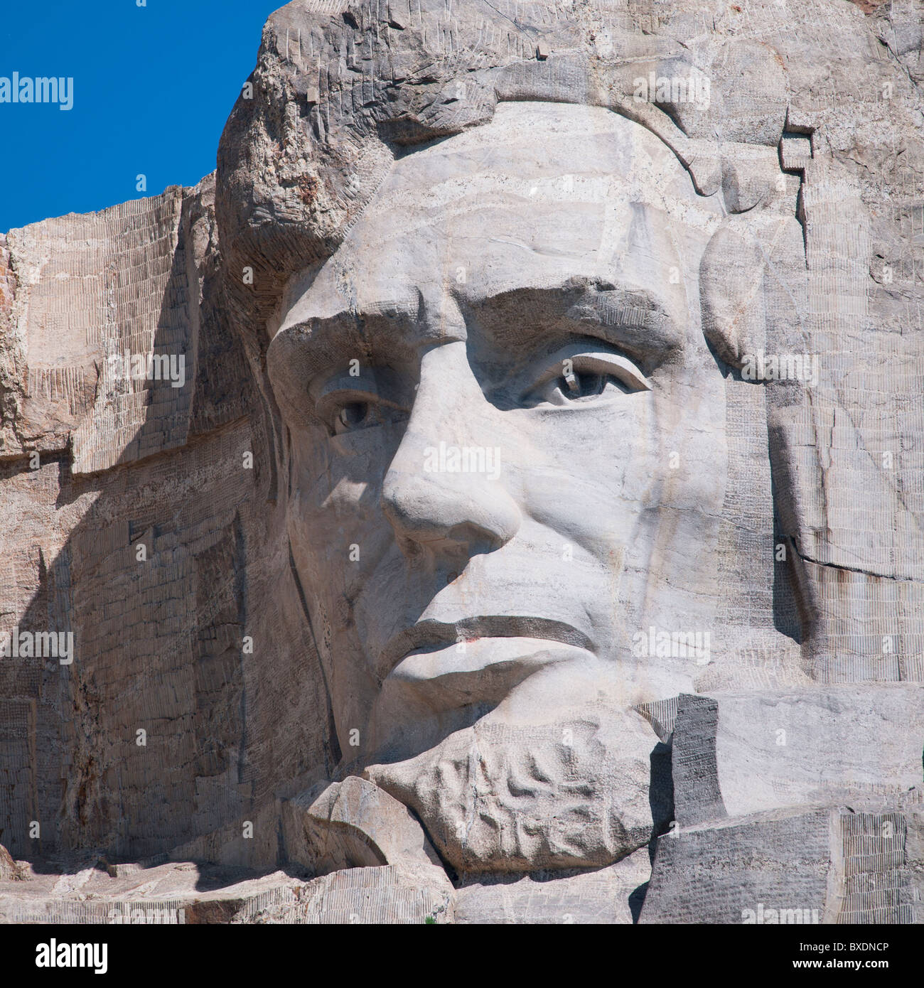 Cabeza de Lincoln sobre el Monte Rushmore Foto de stock