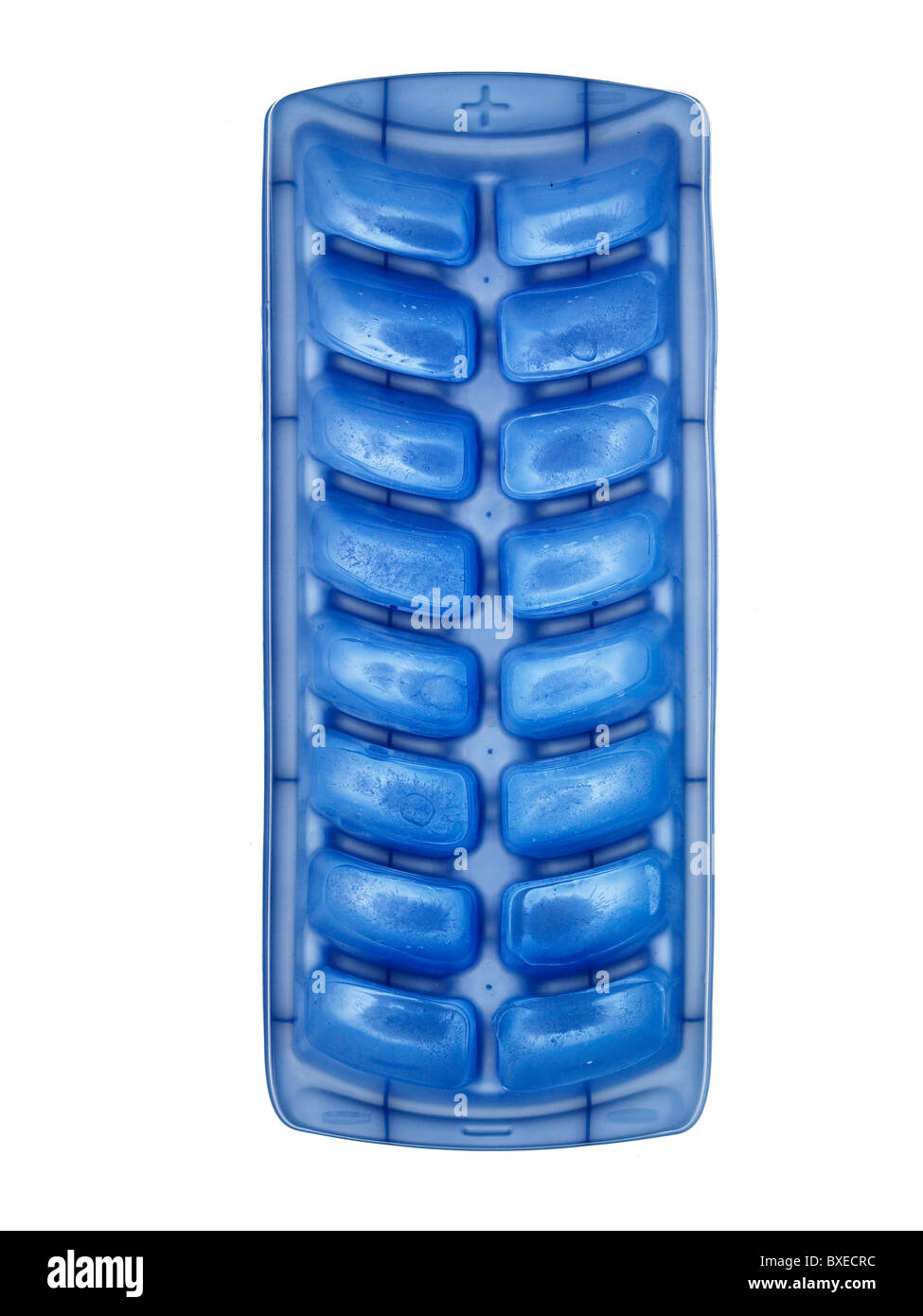 Una Bandeja De Cubo De Hielo De Plástico Azul Con Heladas En Ella