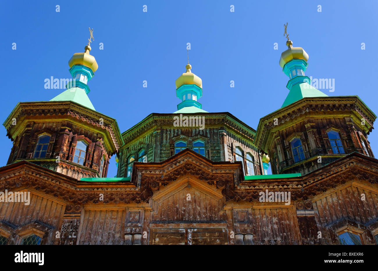 Kirguistán - Karakol - La Iglesia Ortodoxa Rusa Holy Trinity Cathedral Foto de stock