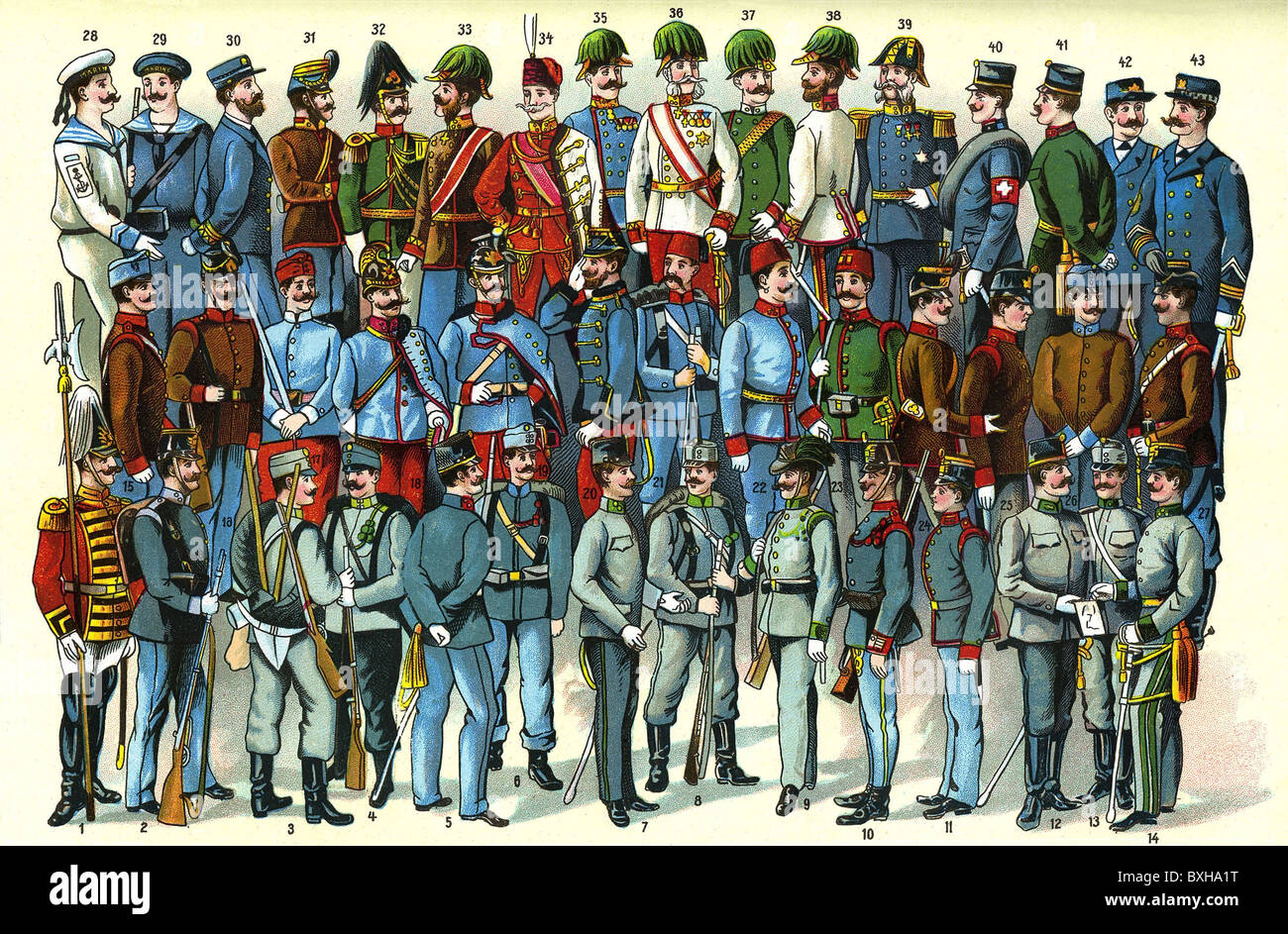 Militares, uniformes, del ejército y la marina austríaco-húngara, Imperio Alemán, litografía, alrededor de 1902, Derechos adicionales-Clearences-no disponible Foto de stock