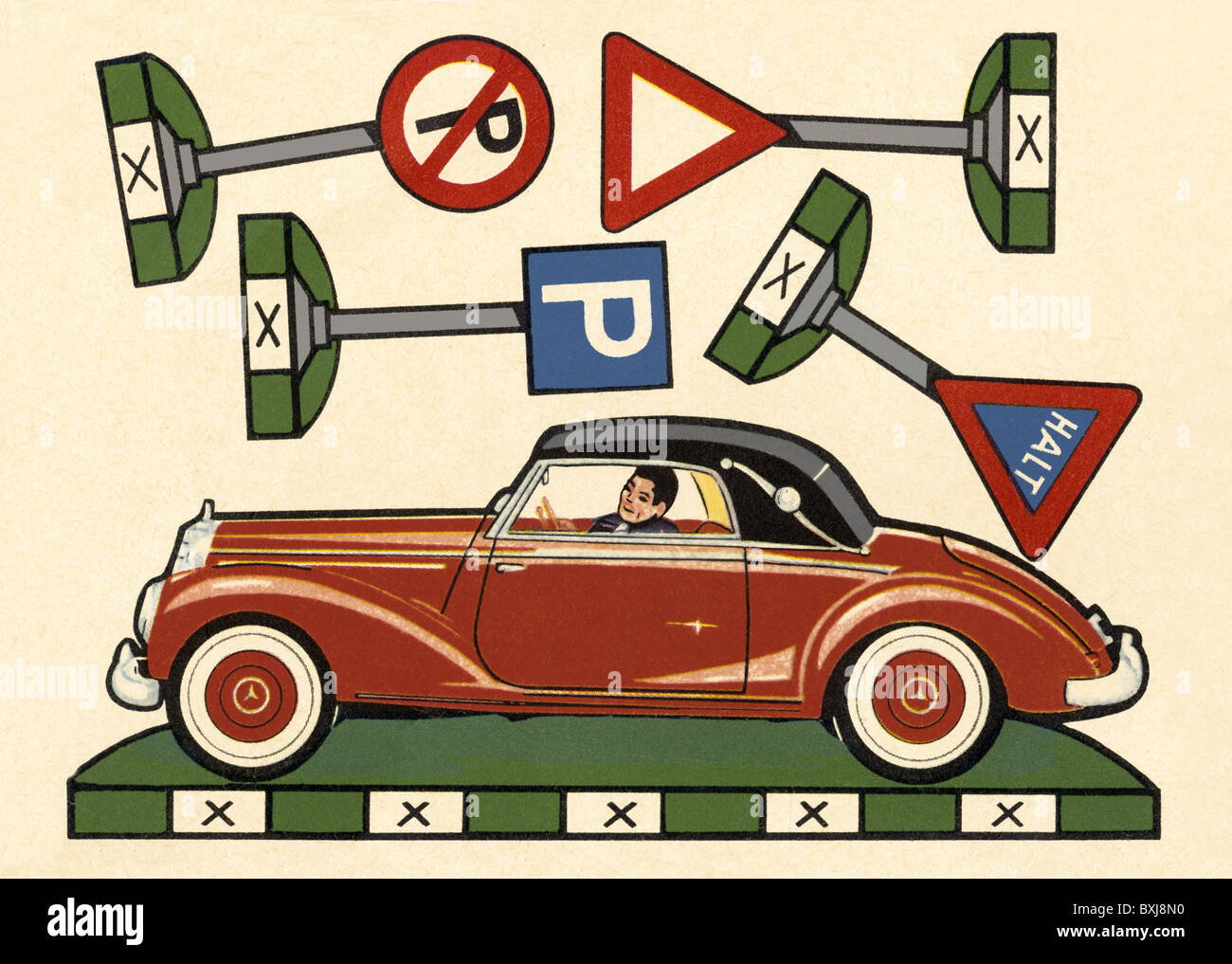 Juegos, corte de papel, conductor y señal de tráfico para corte, Alemania, alrededor de 1957, Derechos adicionales-Clearences-no disponible Foto de stock