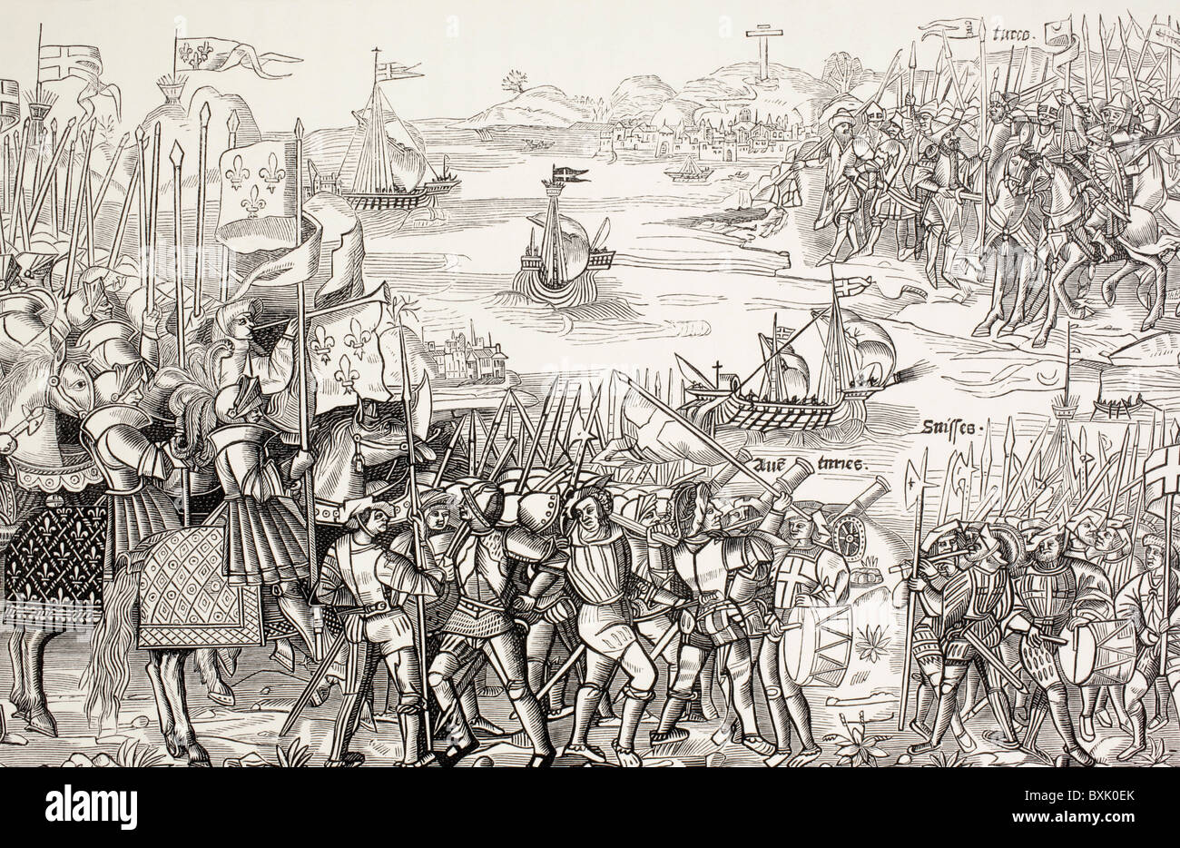 Desembarco de los cruzados en Damietta, Egipto, en 1249 durante la Séptima Cruzada. Foto de stock