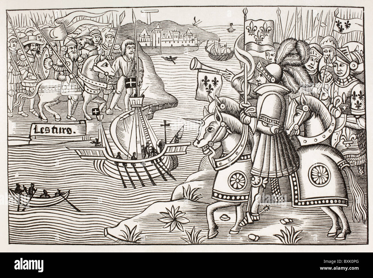 St Louis, el rey Luis IX de Francia, desembarca en Cartago en 1270, durante la octava cruzada. Foto de stock