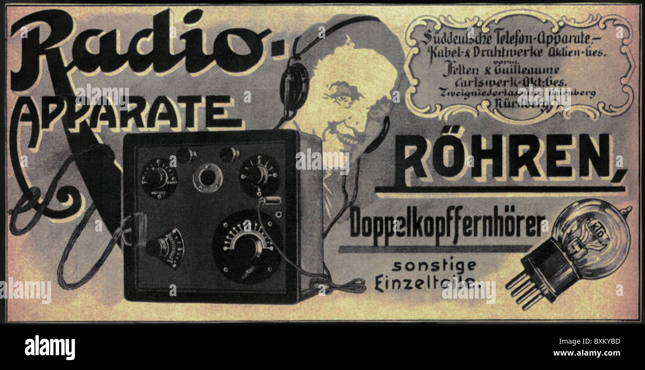 Emisión, radio, publicidad para radio, tubos y auriculares de TeKade AG,  Alemania, 1923, Derechos adicionales-Clearences-no disponible Fotografía de  stock - Alamy