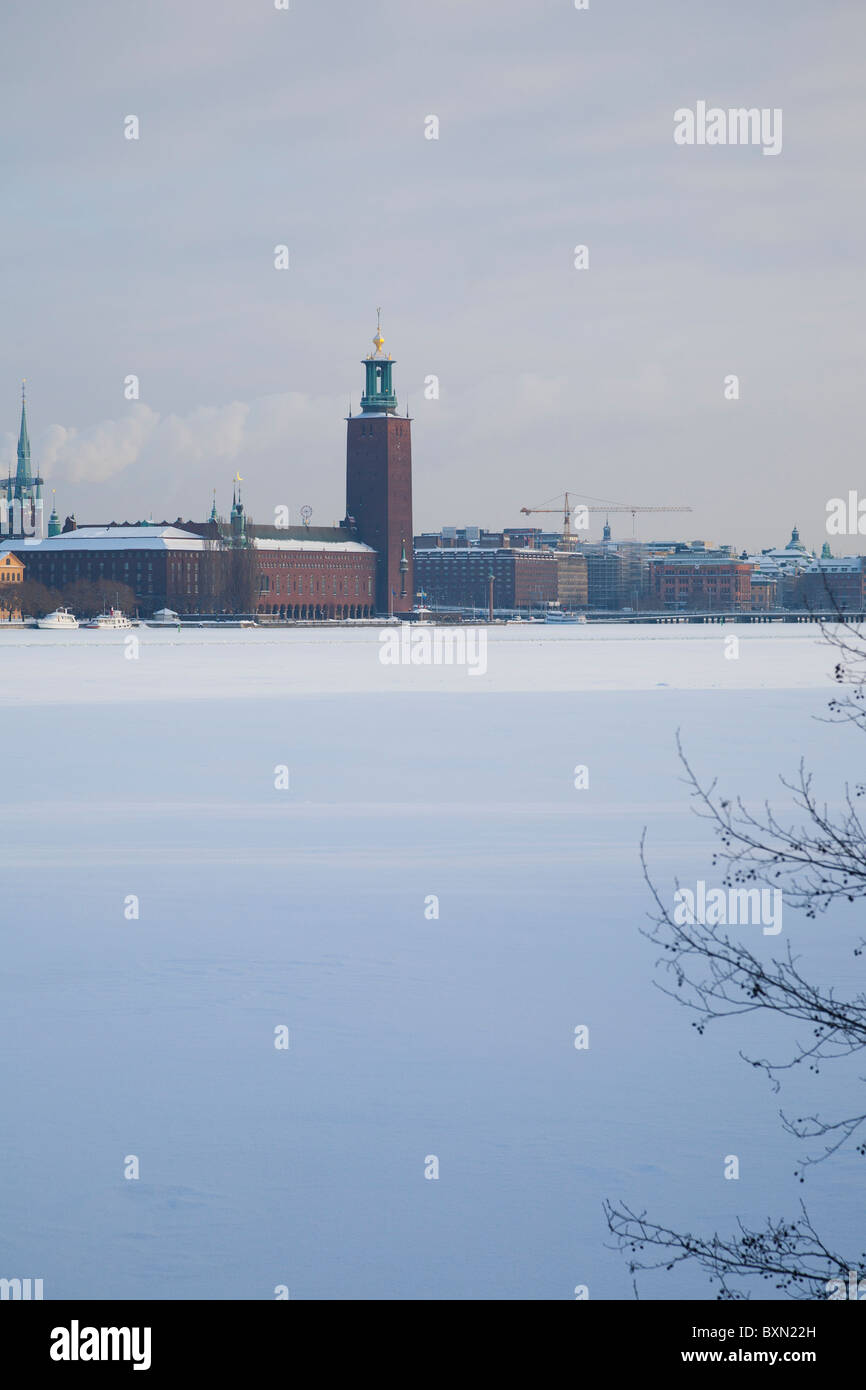 Ayuntamiento Stockhlm en invierno, Suecia. Foto de stock