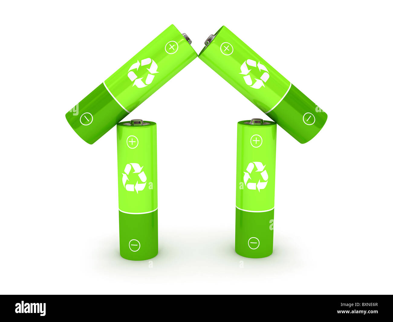 Batería verde sobre fondo blanco. Foto de stock