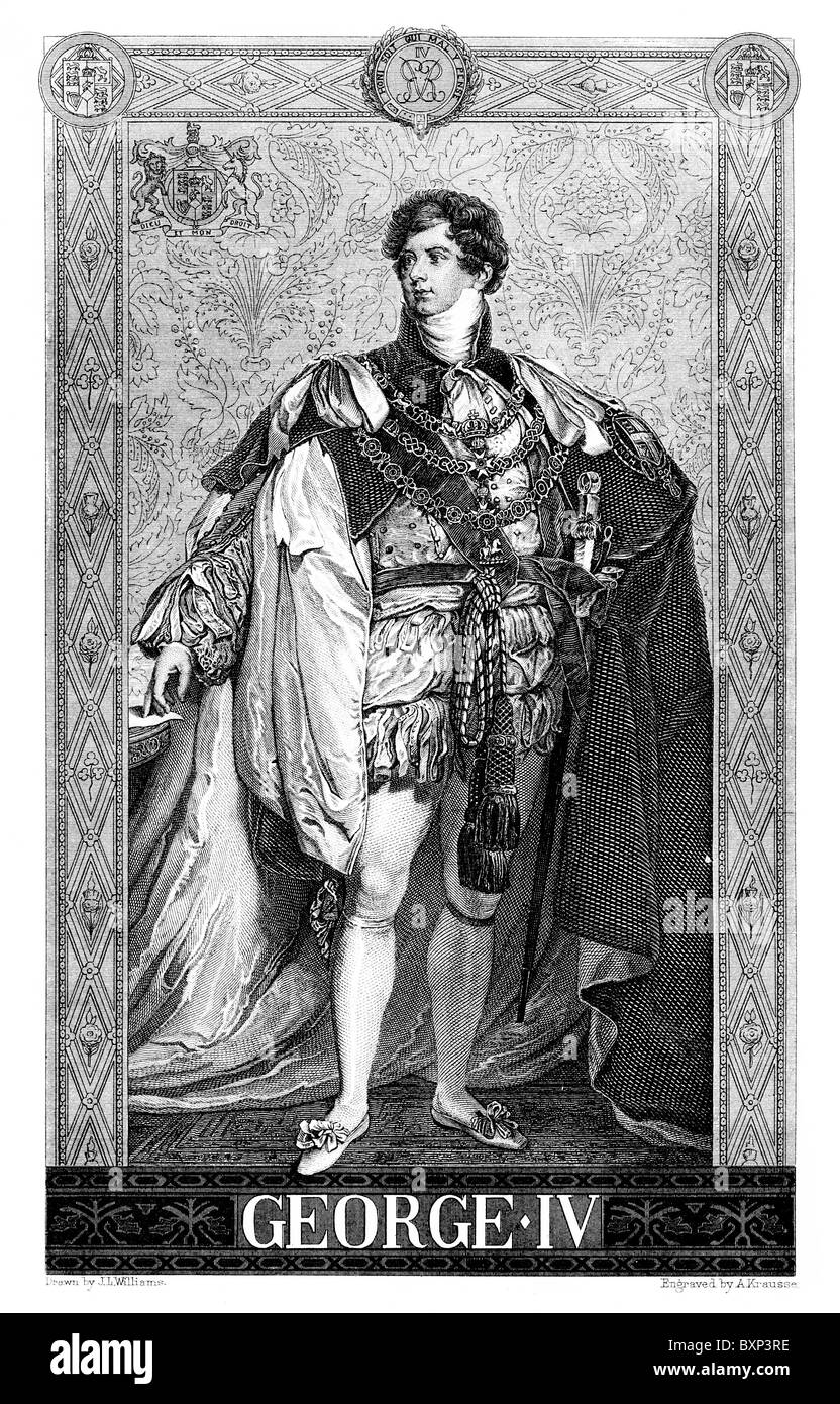 Retrato del rey George IV de Inglaterra; ilustración en blanco y negro. Foto de stock