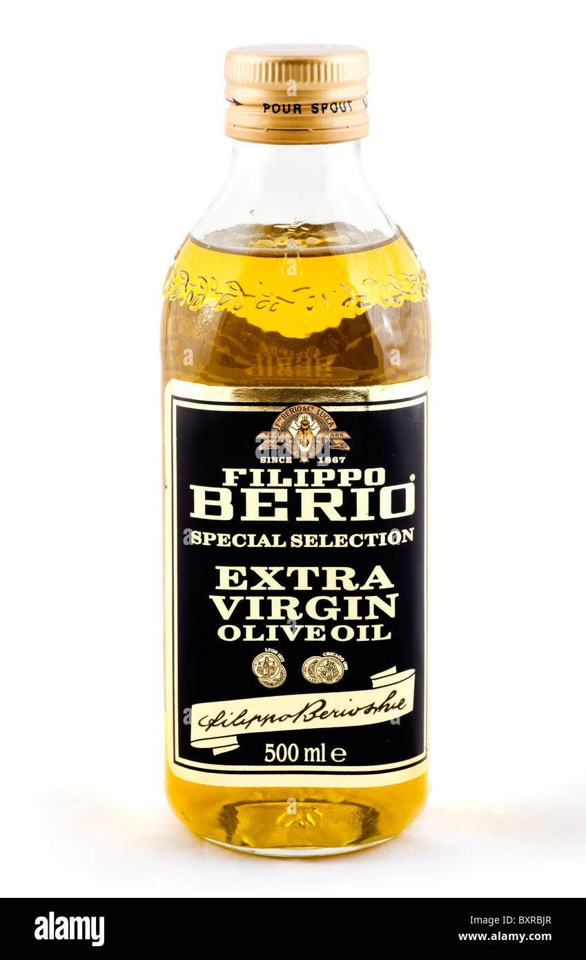 Botella de Filippo Berio aceite extra virgen de oliva, UK Foto de stock