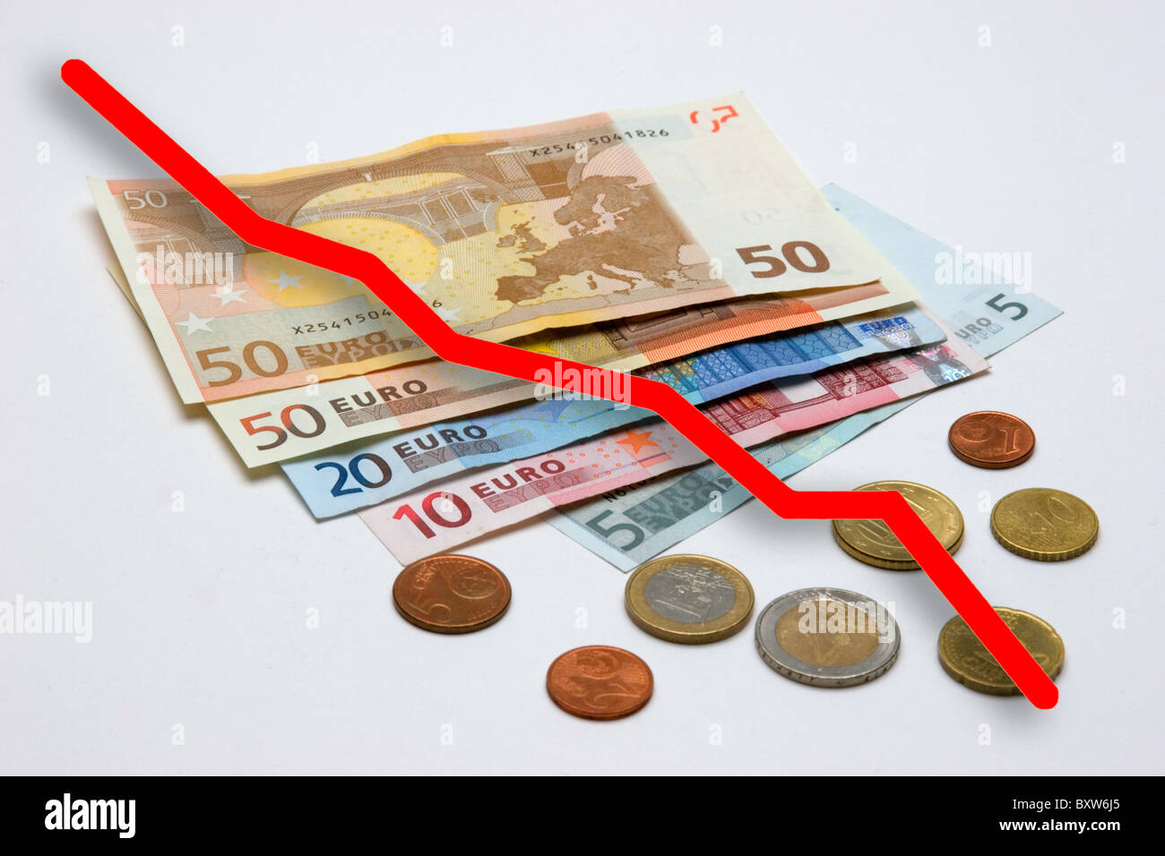 Crisis de la moneda EUR esperado colapso de la moneda única imagen símbolo de la muerte del Euro Foto de stock