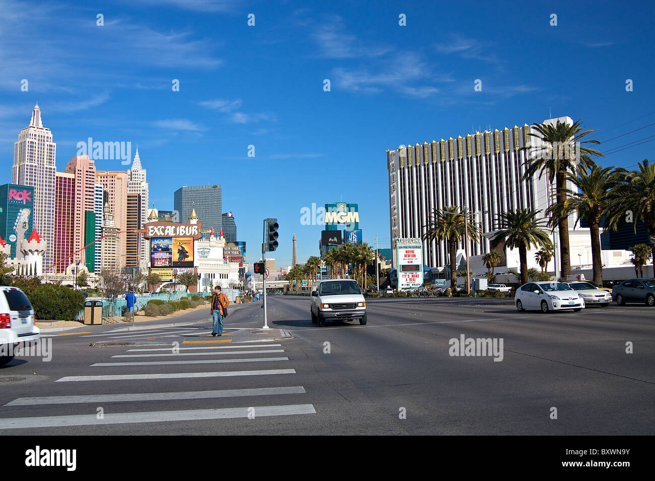 En la intersección del Strip de Las Vegas. Foto de stock