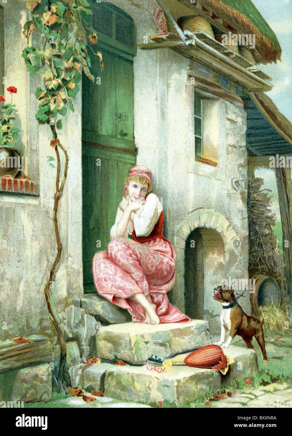 Esta pintura titulada 'la Cigale: Es del artista francés Emile Pierre Metzmacher (1815-1890). Foto de stock