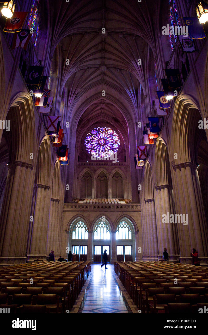 El rosetón oeste, - la Catedral Nacional de Washington DC, EE.UU. Foto de stock