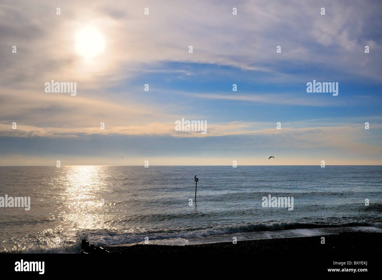 El horizonte del mar con horizonte en el sol de invierno Worthing Sussex England Reino Unido Foto de stock