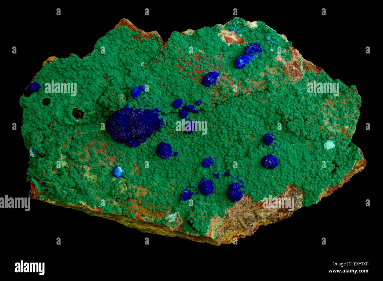 La Azurita y la malaquita - Bisbee, Arizona - ambos muy común de los minerales de cobre secundario producido por meteorización de sulfuro de cobre Foto de stock