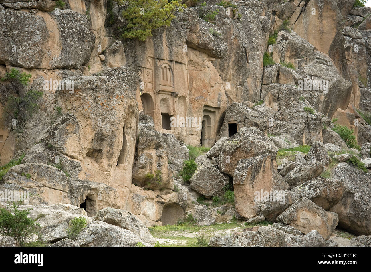 Roca tallada en la iglesia Iglesia Guzelyurt Valle Aksaray Turquía Foto de stock