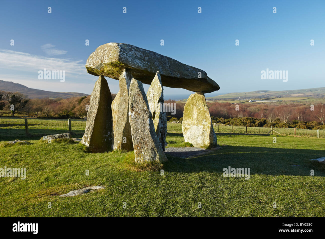 Pentre Ifan, el neolítico, cámara mortuoria, Pembrokeshire, en el oeste de Gales, Reino Unido Foto de stock