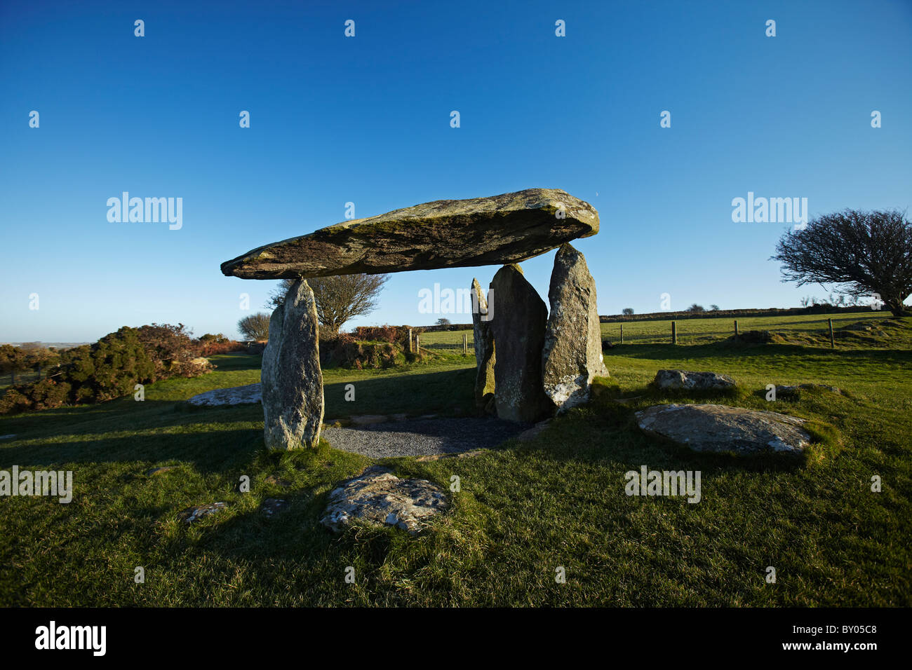 Pentre Ifan, el neolítico, cámara mortuoria, Pembrokeshire, en el oeste de Gales, Reino Unido Foto de stock