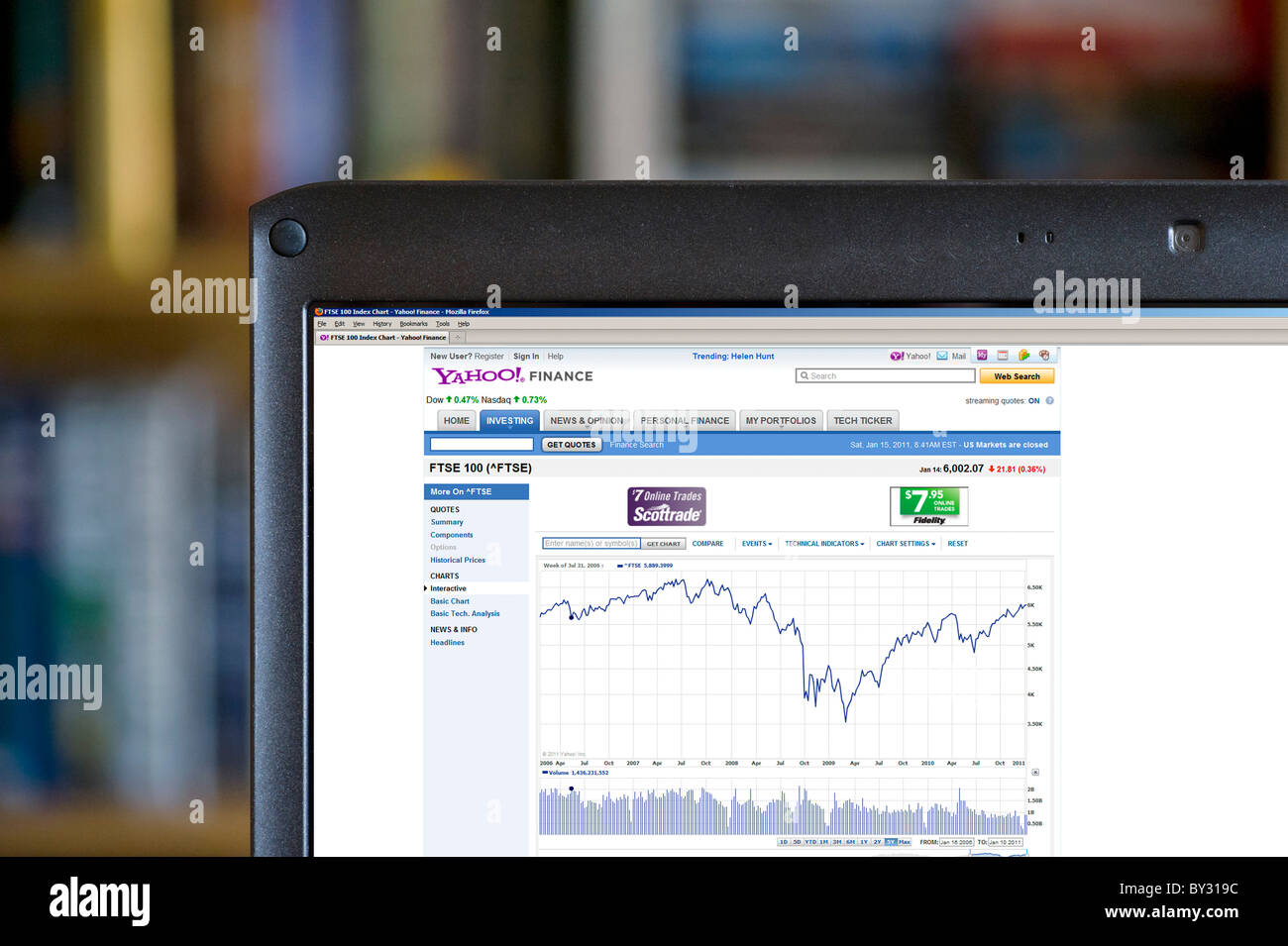 Buscando en 2006 a 2010 5 años de historia del índice FTSE 100 en el sitio web de Yahoo Finance, REINO UNIDO Foto de stock