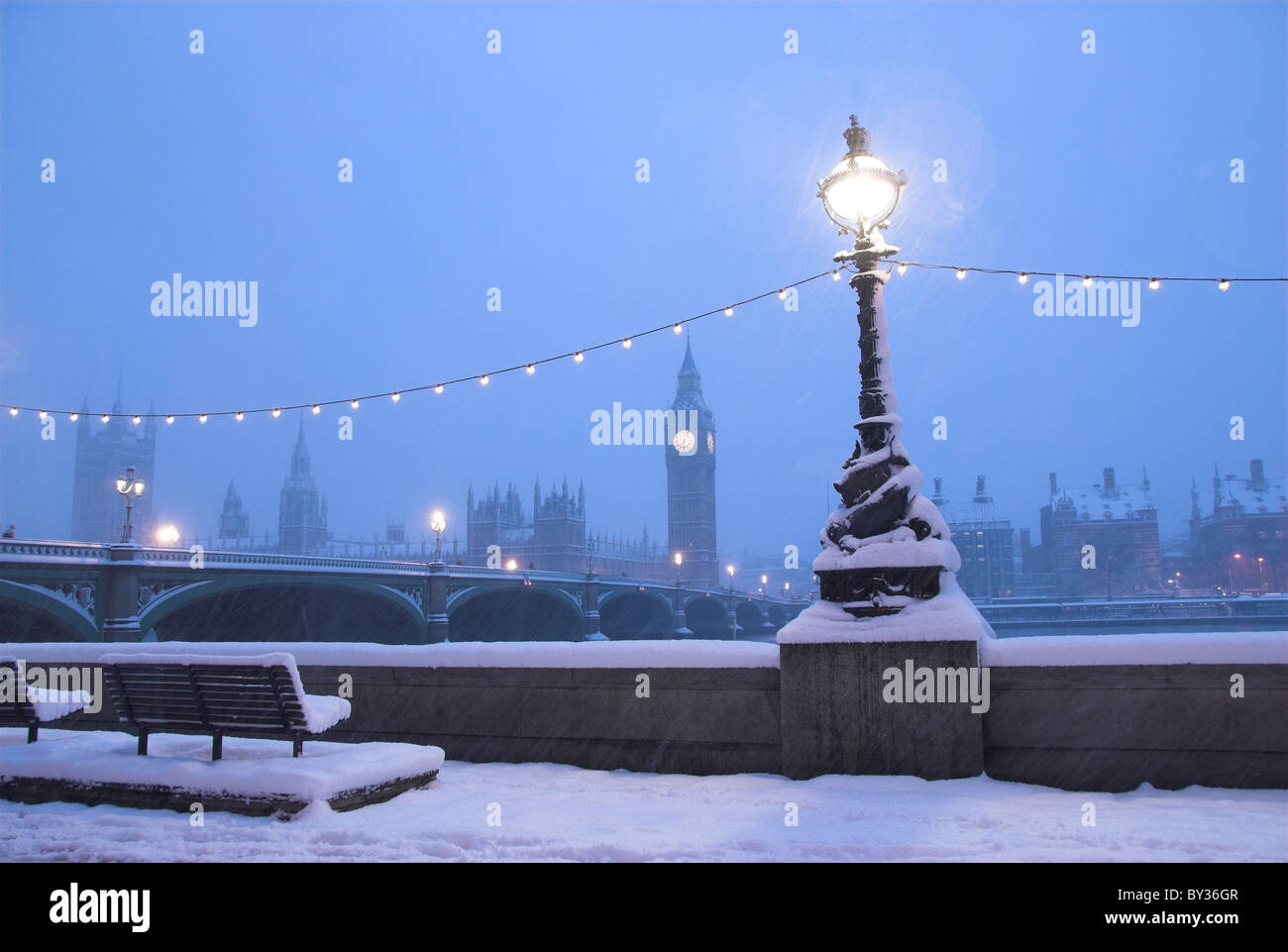 Escena de nieve de Londres, Westminster Foto de stock