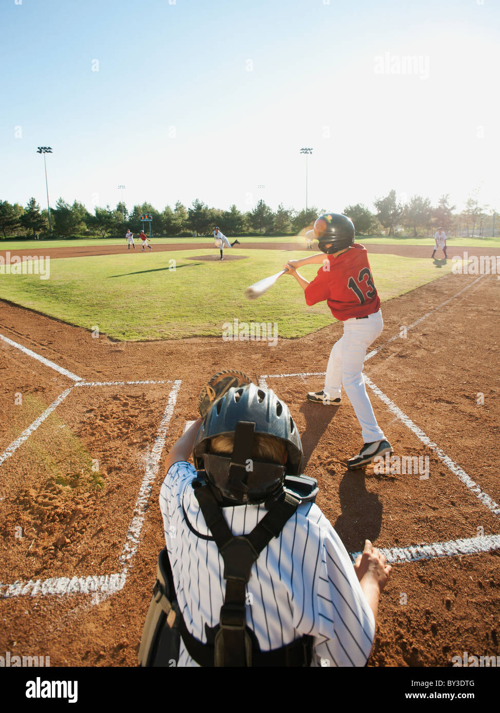 California, Estados Unidos, Little League Baseball team (10-11) durante la coincidencia de béisbol Foto de stock
