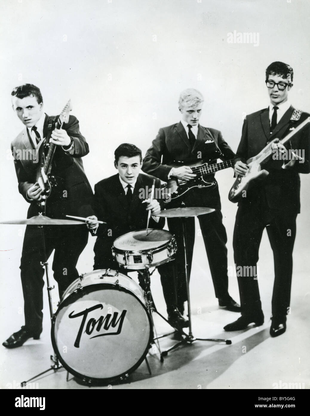 Sombras foto promocional del grupo de pop británico acerca de l 1959: Bruce Welch, Tony Meehan, Jet Harris, Hank Marvin Foto de stock