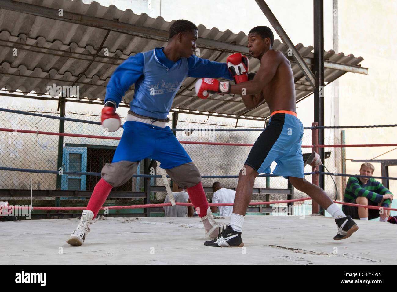 Cuba, La Habana. La práctica del boxeo, La Habana Vieja. Foto de stock