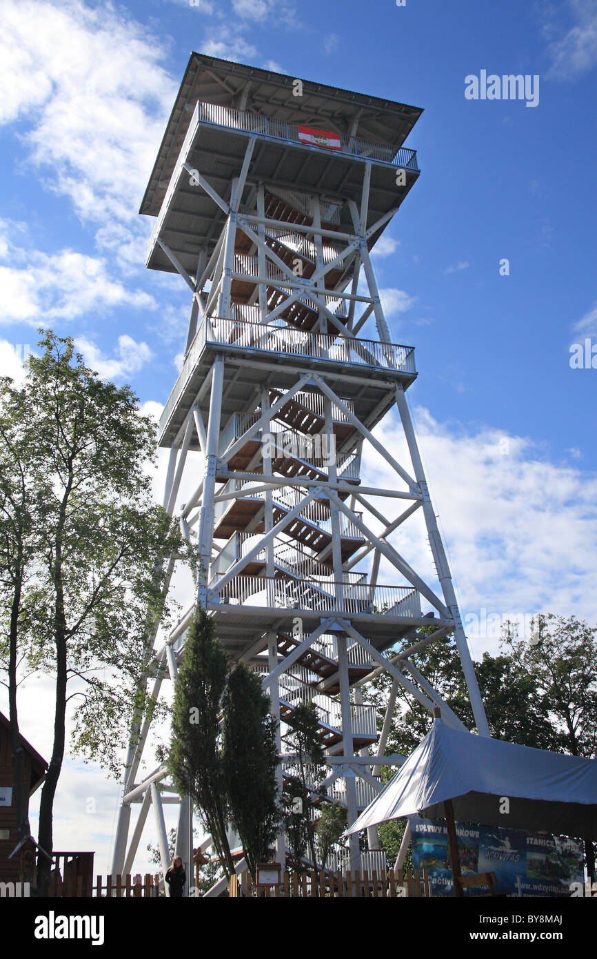 Torre de Observación de vida silvestre en Wdzydze Kiszewskie, Kashubia, Polonia. Foto de stock