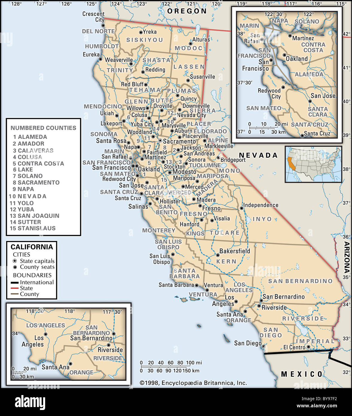 Mapa político de California Foto de stock