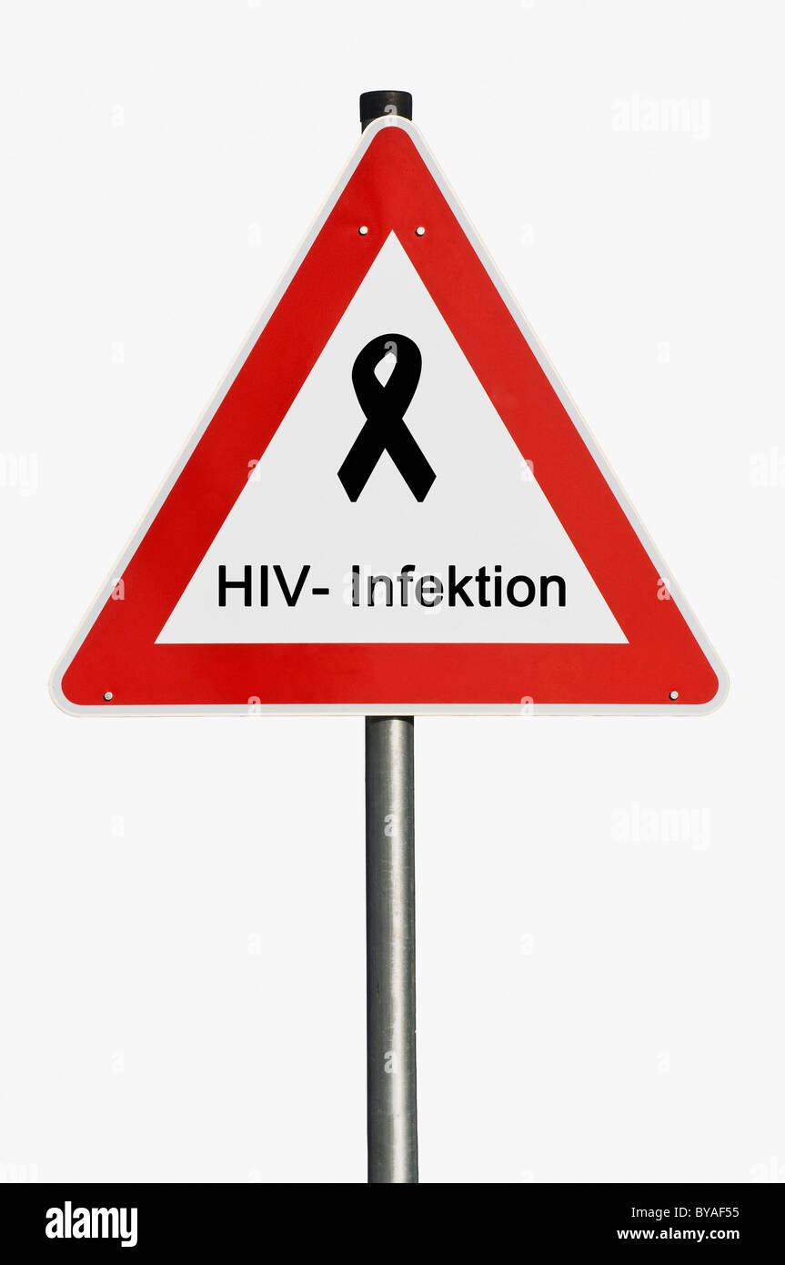 Señal de advertencia, rotulación "VIH-Infektion', 'Alemán para la infección por VIH" Foto de stock
