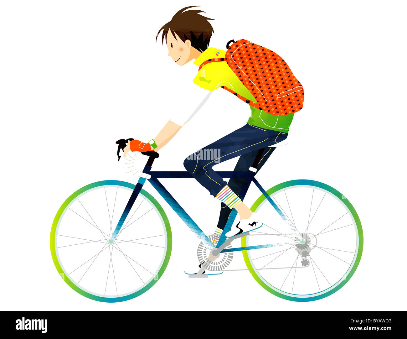 Hombre divertido en bicicleta. ciclismo feliz adulto joven. carácter de  vector montando en bicicleta, como estilo de vida de verano o entrenamiento  sobre fondo blanco