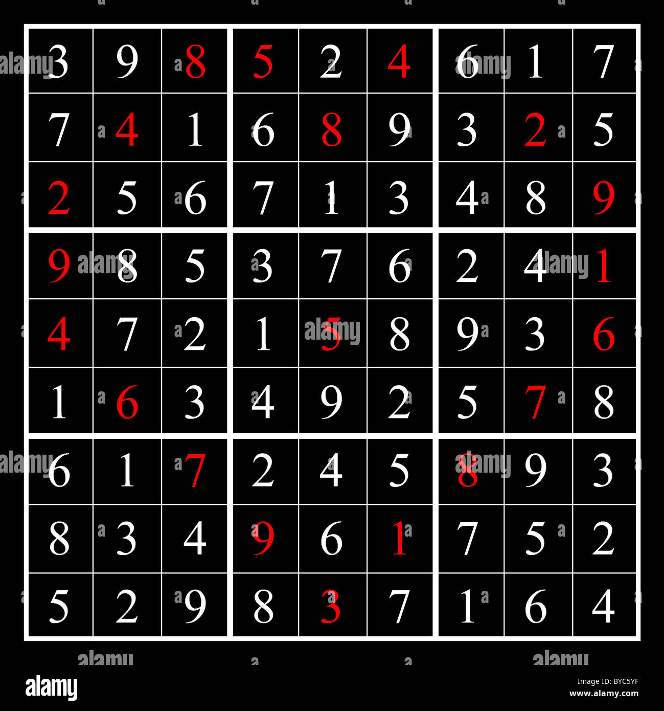La de un sudoku con un diseño en forma de corazón, como se muestra por los números rojos. El Sudoku es BYC602 Fotografía de stock - Alamy