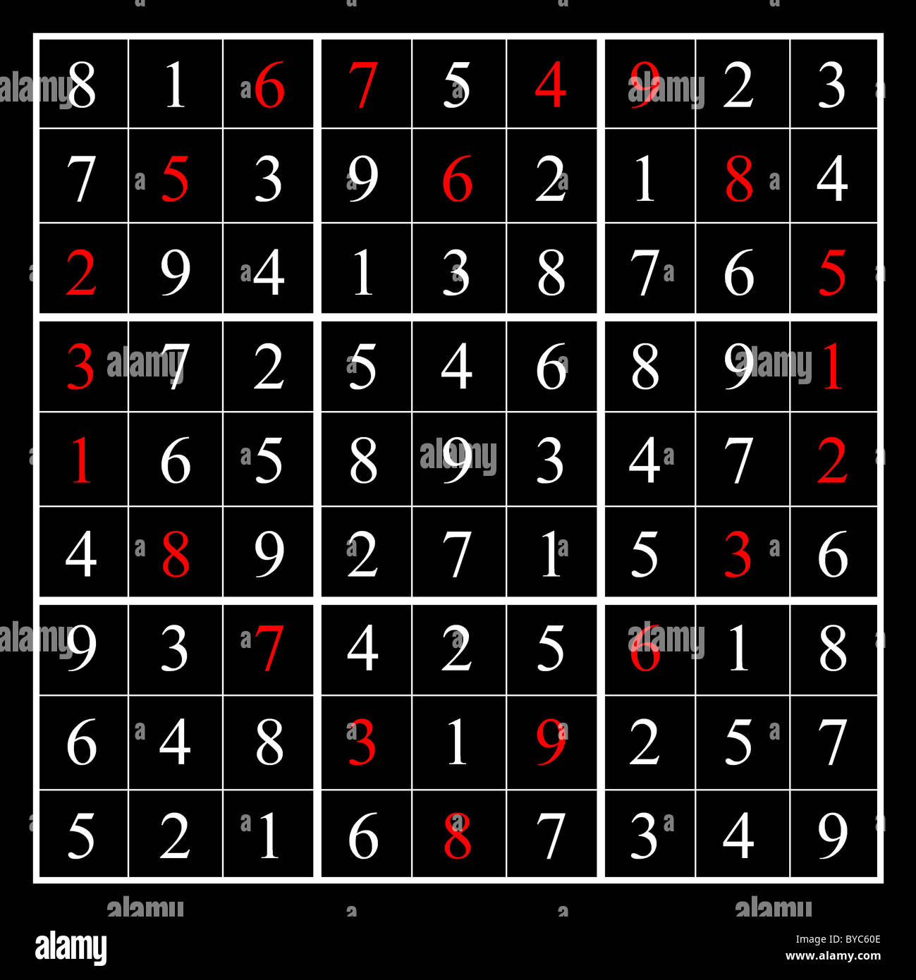 La de un sudoku con un diseño en forma de corazón, como se muestra por los números rojos. El Sudoku es BYC602 Fotografía de stock - Alamy