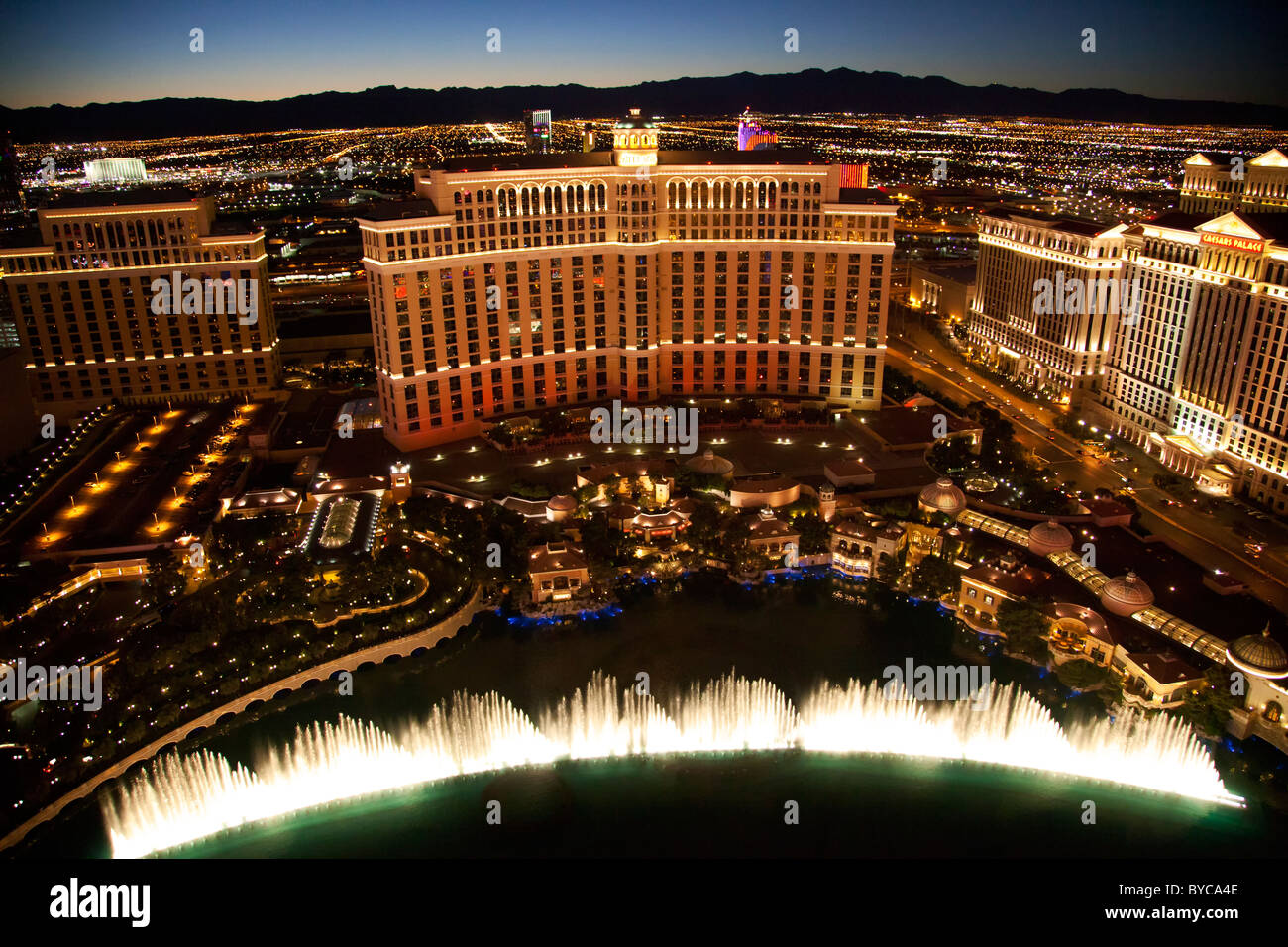 Las fuentes del Bellagio, Bellagio Resort and Casino, Las Vegas, NV Foto de stock