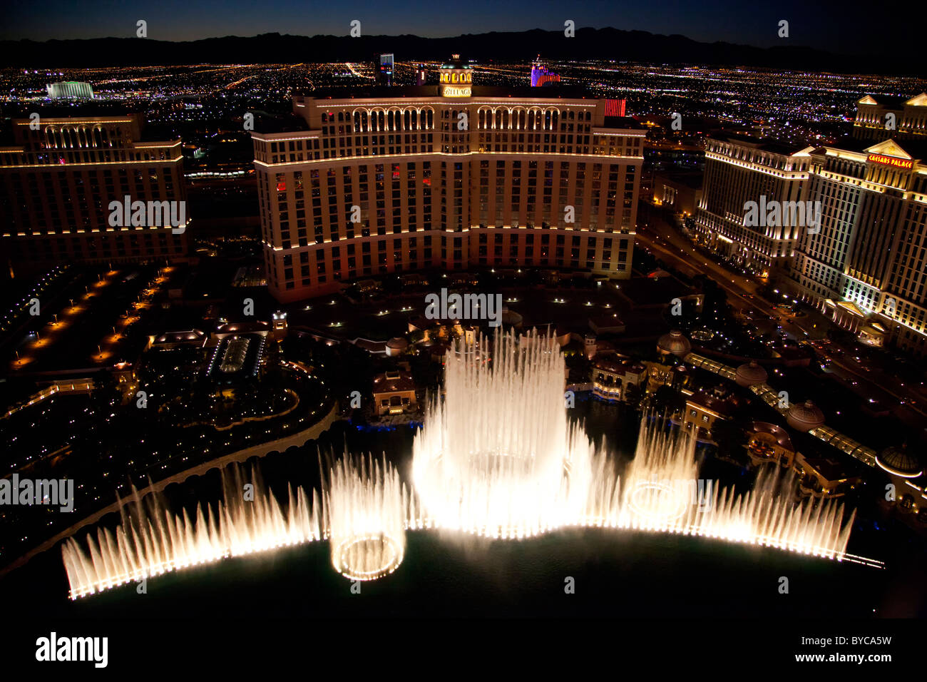 Las fuentes del Bellagio, Bellagio Resort and Casino, Las Vegas, NV Foto de stock