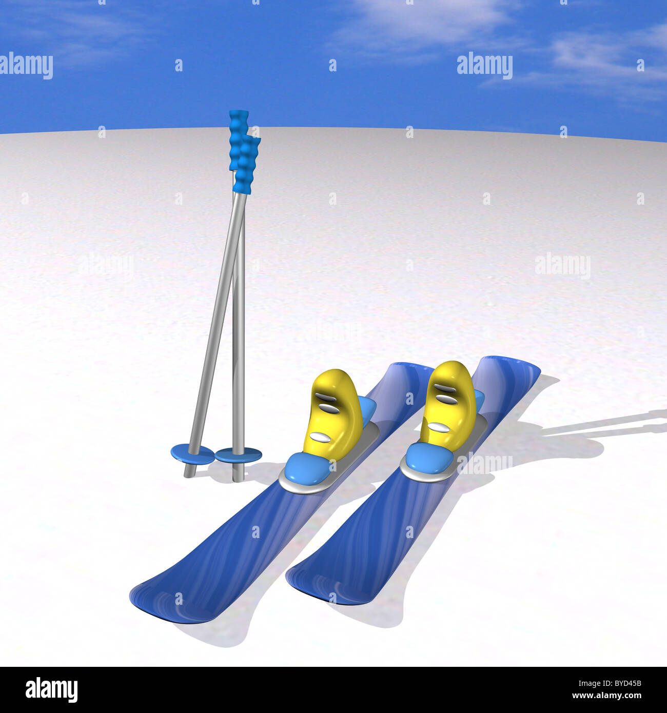 El esquí de montaña con fijaciones y botas de esquí de montaña y palos,  sobre la nieve contra el cielo, 3d Fotografía de stock - Alamy