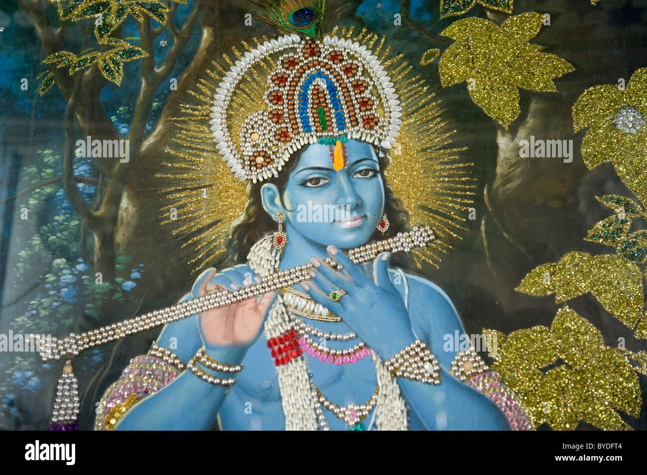 El Hinduismo La Pintura De Lord Krishna Con Flauta Durgiana