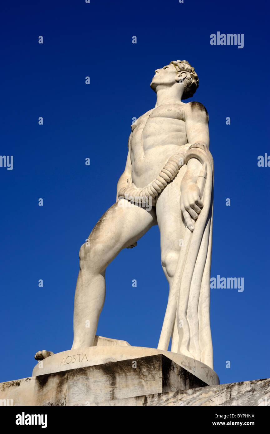 Italia, Roma, Foro Italico, Stadio dei Marmi, estadio de mármol, la estatua del atleta Foto de stock