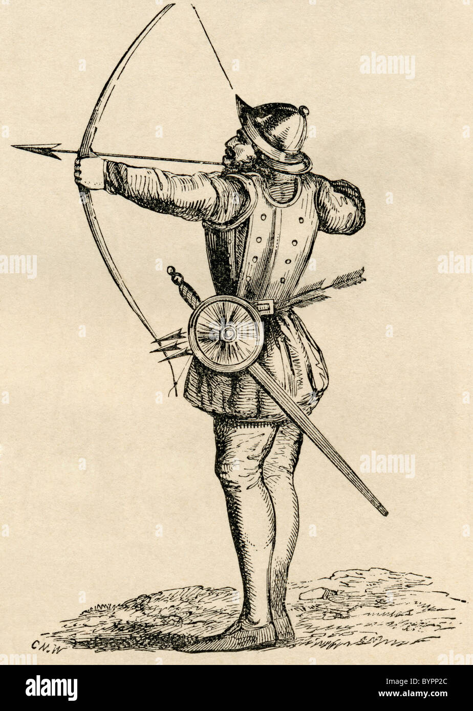 Volver promulgación inglés medieval largo arco y flecha disfraz del siglo  xiv historia histórica bowman archer arco Fotografía de stock - Alamy