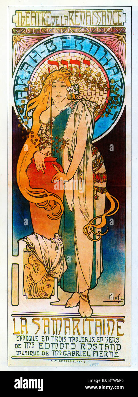 Alphonse Mucha (Alfons Maria) 1860 - 1939, Playbill poster Sarah Bernhardt en 'La Samaritaine' Théâtre de la Renaissance 1897 Foto de stock