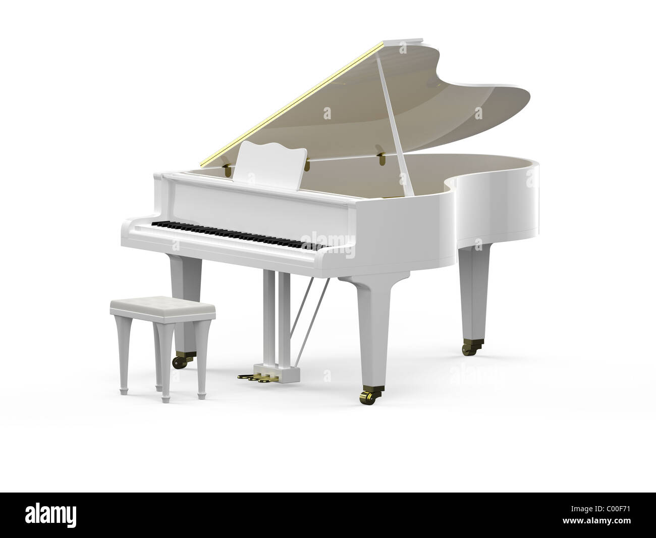 3D rendering de piano de cola blanco Foto de stock