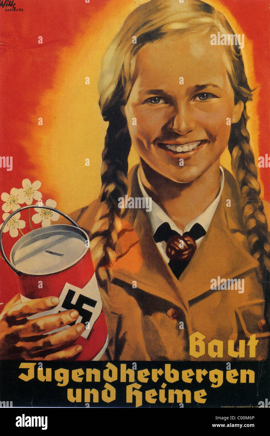 Cartel nazi de 1938 "construir albergues juveniles y hogares" Foto de stock