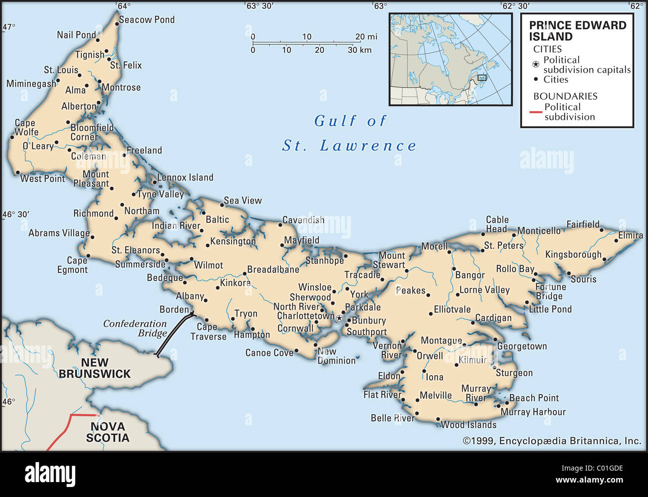 Mapa de la Isla del Príncipe Eduardo Foto de stock