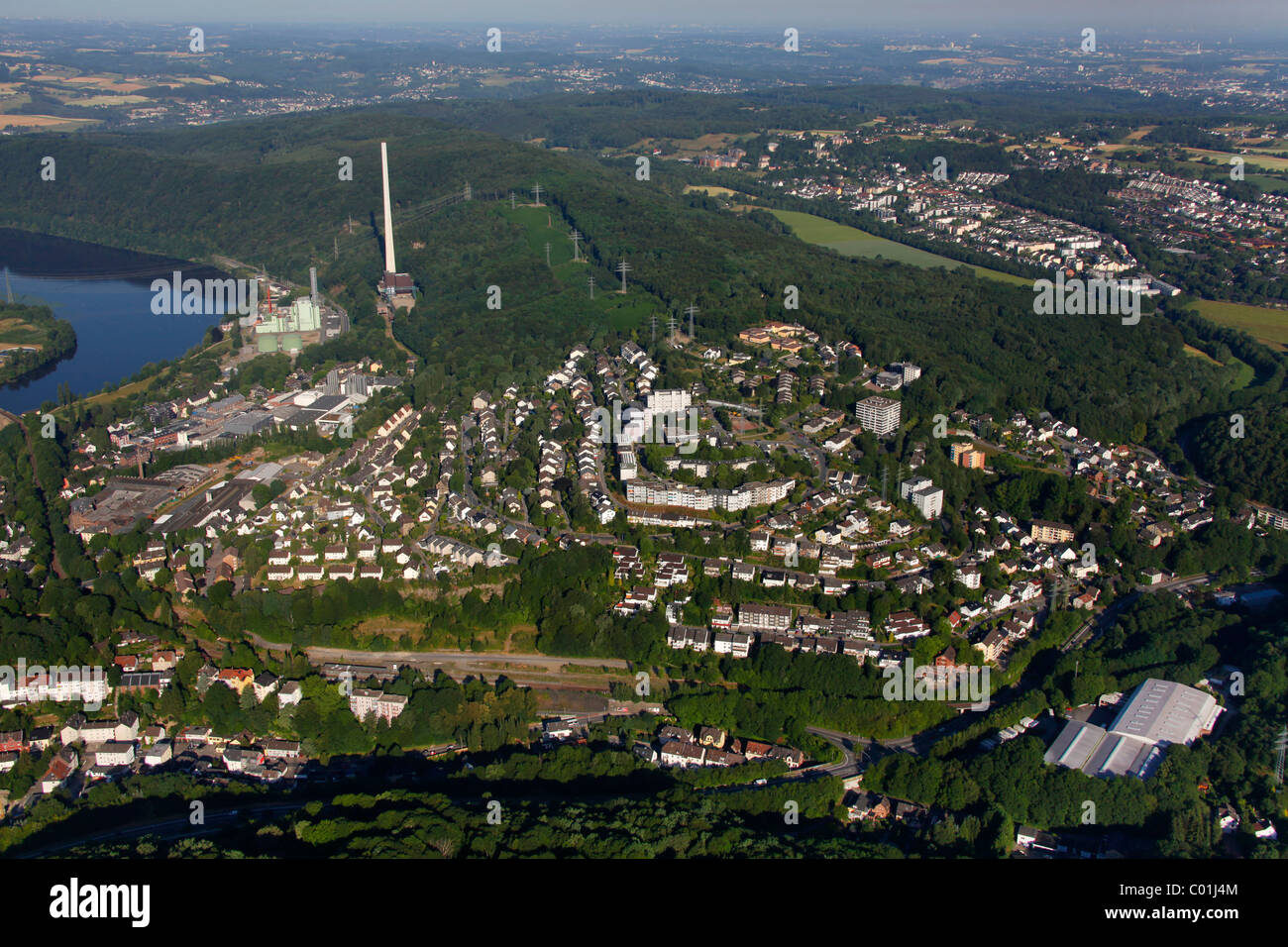 Vista aérea, Herdecke, Ruhrgebiet zona, Renania del Norte-Westfalia, Alemania, Europa Foto de stock