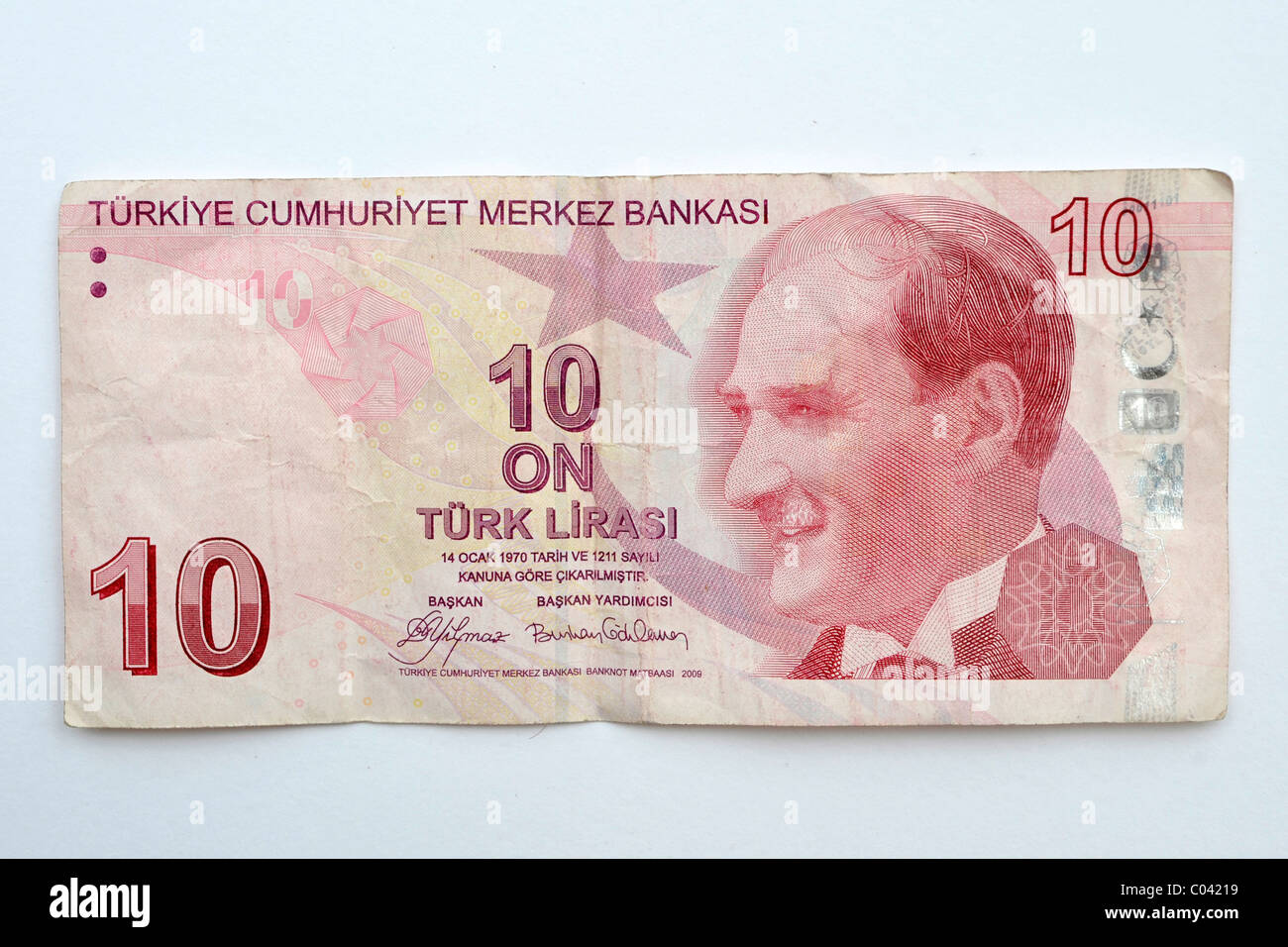 10 Lira, banco turco nota de 2009. Foto de stock