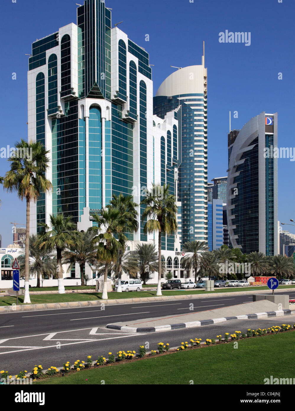 Qatar, Doha, al Corniche Street, arquitectura moderna, Foto de stock